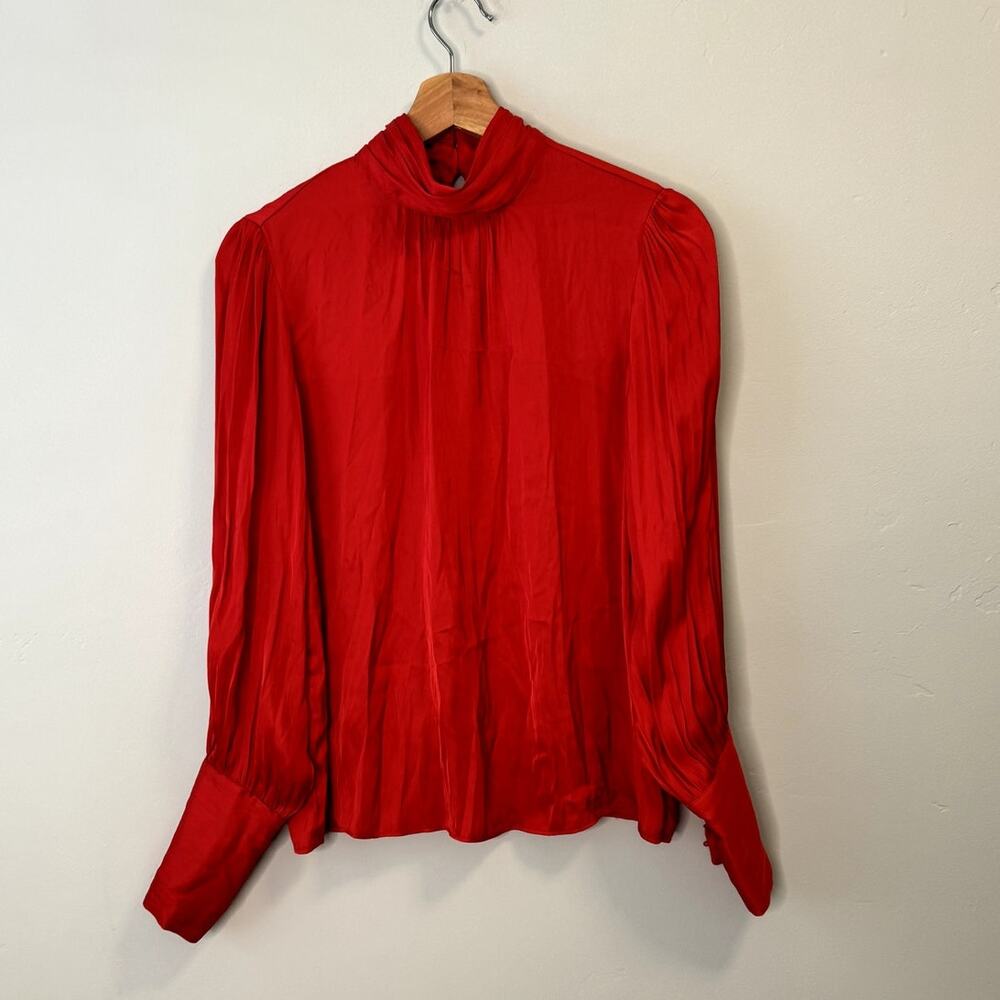 Rachel Zoe Red Satin Long Sleeve High Neck Blouse XS